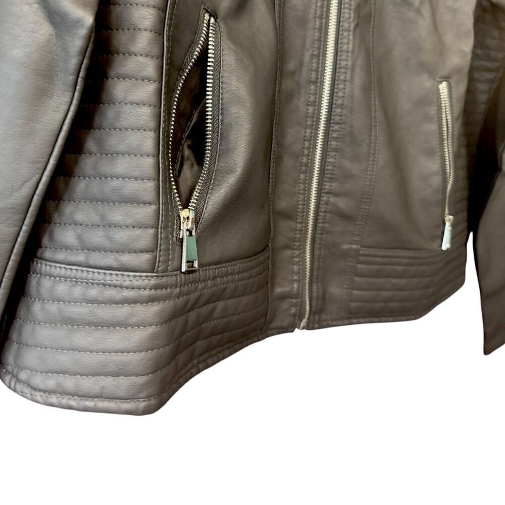 Charcoal Gray Faux Leather Zip Up Mock Neck Jacket XL NWT - Snobbish - Picture 16 of 16